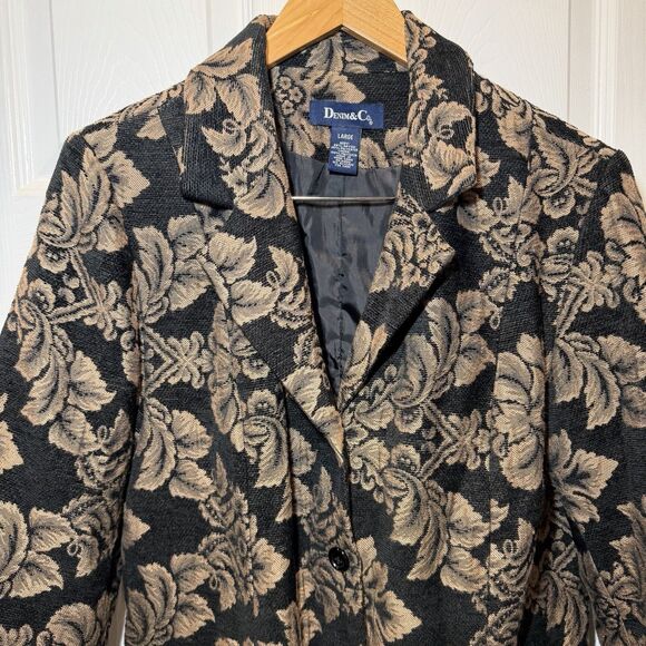 Vtg Denim & Co Tapestry Blazer Jacket Large Floral Damask Boho Dark Academia - Picture 4 of 16